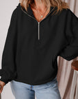 Kate Fleece Lined Half Zipper Kangaroo Pockets Loose Hoodie