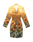 Sunflower Field Women's Long Sleeve Belted Satin Feel Dressing Lounge Robe