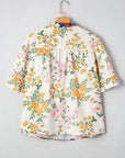 Plus Size Floral V-Neck Puff Sleeve Blouse