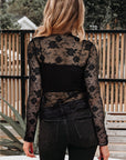 Floral Lace Sheer Mesh Long Sleeve Top