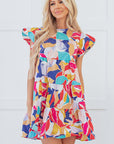 Skye Ruffled Flutter Sleeve Tiered Mini Dress