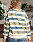 Rose Stripe Crew Neck Pullover Sweatshirt