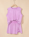 Aria 2 Pieces Mineral Wash Cotton Tank Top Lined Split Skirt Set