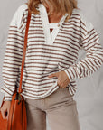 Ayla Stripe Textured Hooded Long Sleeve Top
