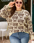 Plus Size Western Bows & Horseshoes Long Sleeve Sweater
