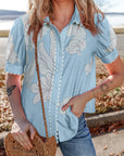 Floral Ric-Rac Puff Sleeve Shirt