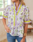 Floral Stripe Short Sleeve Peplum Blouse