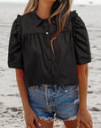 Frilled Puff Sleeve Buttoned Shirt