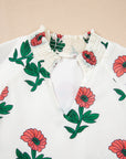 Floral Shirred Split Neck Blouse