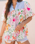 Cameron Floral Striped Yoke Blouse