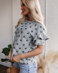 Joelle Star Ruffled Sleeve Crew Neck Top