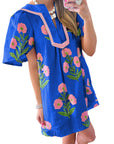 Floral Split Neck Mini Dress