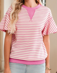 Stripe Contrast Trim Ruffle Sleeve Top
