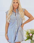 Remy Stripe Frilled Sleeveless Collar Button Up Mini Dress