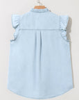 Mazie Mineral Wash Cap Sleeve Frilled Button Up Denim Shirt