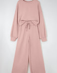 Solid Puff Sleeve Top and Drawstring Pants Set