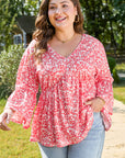 Lena Plus Size Floral V Neck Blouse