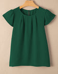 Pleated Flounce Sleeve Textured Blouse
