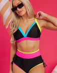 Itzel Drawstring Side V Neck High Waist Bikini Set