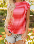 Stripe Ribbed Cap Sleeve T-Shirt