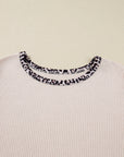 Plus Size Leopard Contrast Trim Ribbed Knit Top