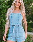 Hunter Spaghetti Straps Belted Denim Romper