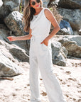 Addilyn Crew Neck Drawstring High Waist Sleeveless Jumpsuit