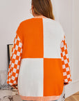 Plus Size Checker Drop Shoulder Open Front Cardigan
