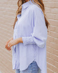 Stripe Smocked Cuff Buttoned Shirt