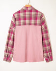 Plus Size Plaid Patchwork Waffle Patch Pocket Shirt