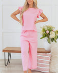 Elaine Textured Pearled Ruffled Sleeve Set