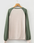 Colorblock Waffle Knit Raglan Sleeve Top