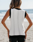 Veronica Eyelet Knit V Neck Sweater Vest
