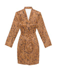 Tooled Leather Print Bronc Women's Long Sleeve Belted Satin Feel Dressing Lounge Robe