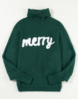Christmas Merry Embroidered Puff Sleeve Turtleneck Sweater