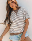 Alexia Striped Ruffle Short Sleeve Top