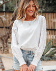 Allison Eyelet Embroidered Smocked Cuff Sheer Blouse
