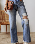 Madilyn Distressed Raw Hem Straight Leg High Waist Jeans