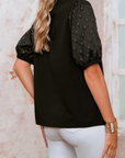 Feather Patchwork Bubble Sleeve Blouse