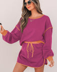 Colorblock Long Sleeve Top and Skort Set