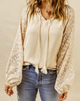 Leopard Mesh V-Neck Bubble Sleeve Blouse