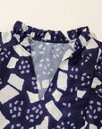 Abstract Frilled Puff Sleeve Blouse