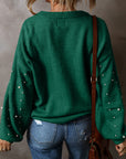 Solid Pearl Drop Shoulder Round Neck Sweater