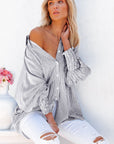 Striped Casual Shirred Cuffs Shirt