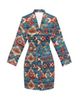 Blue Aztec Women's Long Sleeve Belted Satin Feel Dressing Lounge Robe