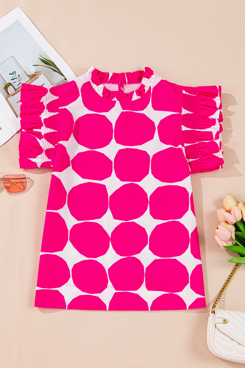 Loretta Bubblegum Pattern Frilled Top