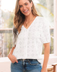 Elowyn Lace Puff Sleeve Button Up Top