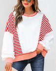 Stripe Colorblock Patchwork Contrast Stitch Sweatshirt