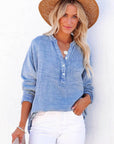 Naomi Crinkle Textured Loose Henley Top