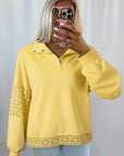 Evangeline Embroidered Flower Buttons Pullover Sweatshirt